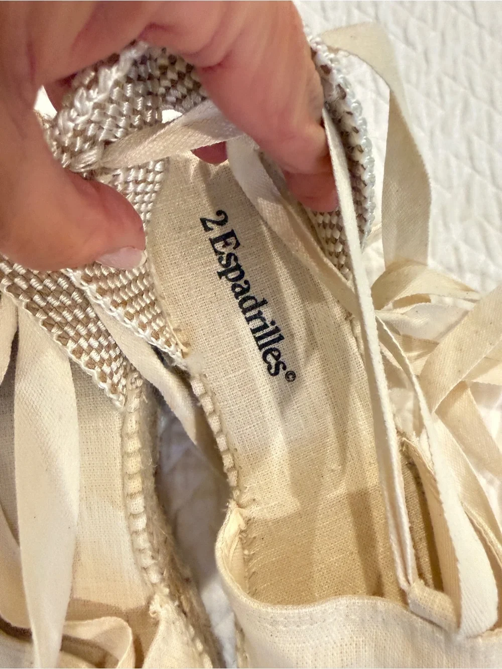 Tie-Ankle Canvas Espadrille Wedges in White size 40